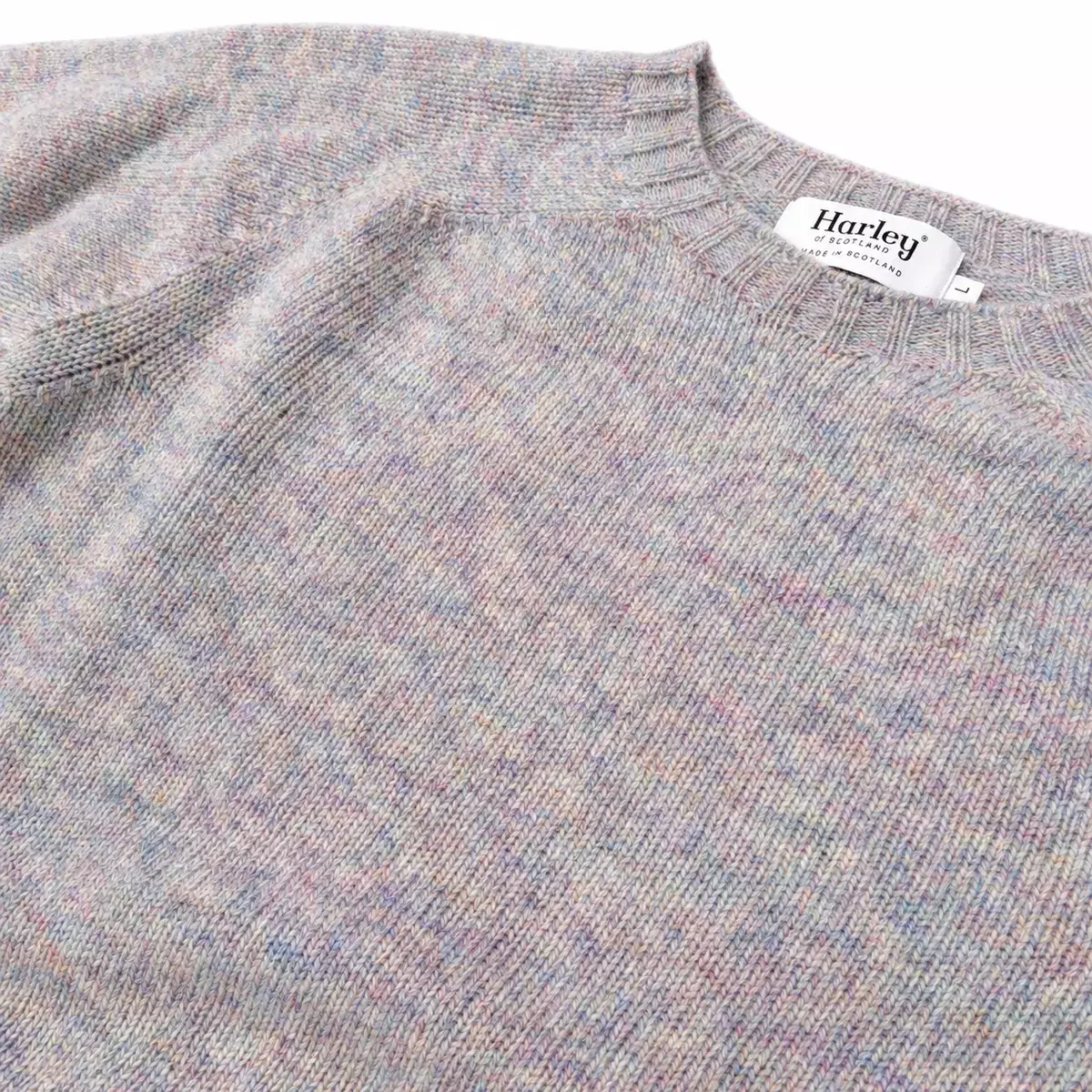 Harley of Scotland Brushed Wool Pullover Herren Hellgrau bunt meliert